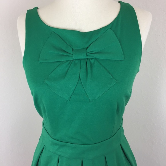 NWT LC Lauren Conrad green bow fit and flare dress - Picture 2 of 5